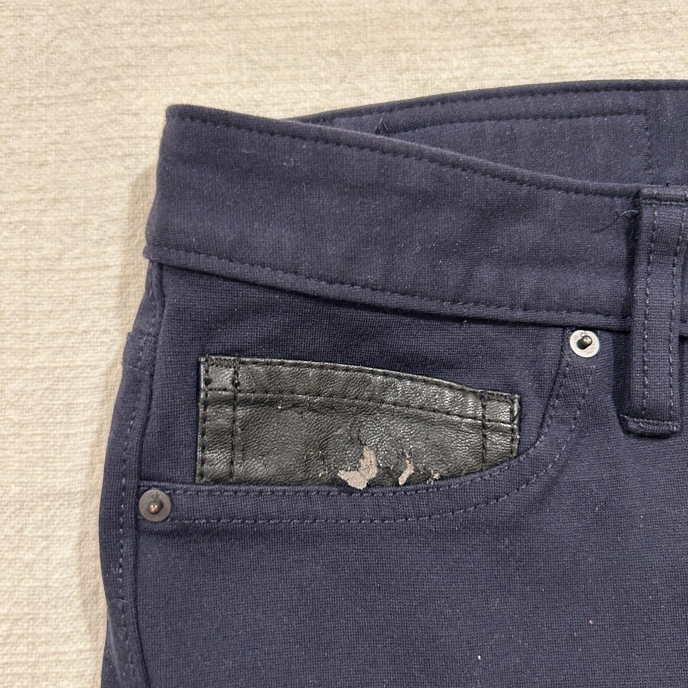 Calvin Klein Jeans Womens Size 8 Navy Blue Skinny Pants Faux Leather Trim - Picture 2 of 14